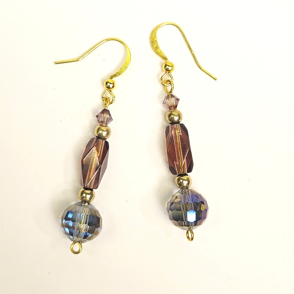 Handmade Purple faceted Glass Beaded Earrings